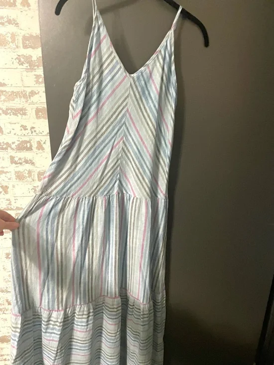 Self Contrast Sun Washed Striped Maxi Dress M NWT Tiered Blue Pink Boho Tall - Picture 5 of 8
